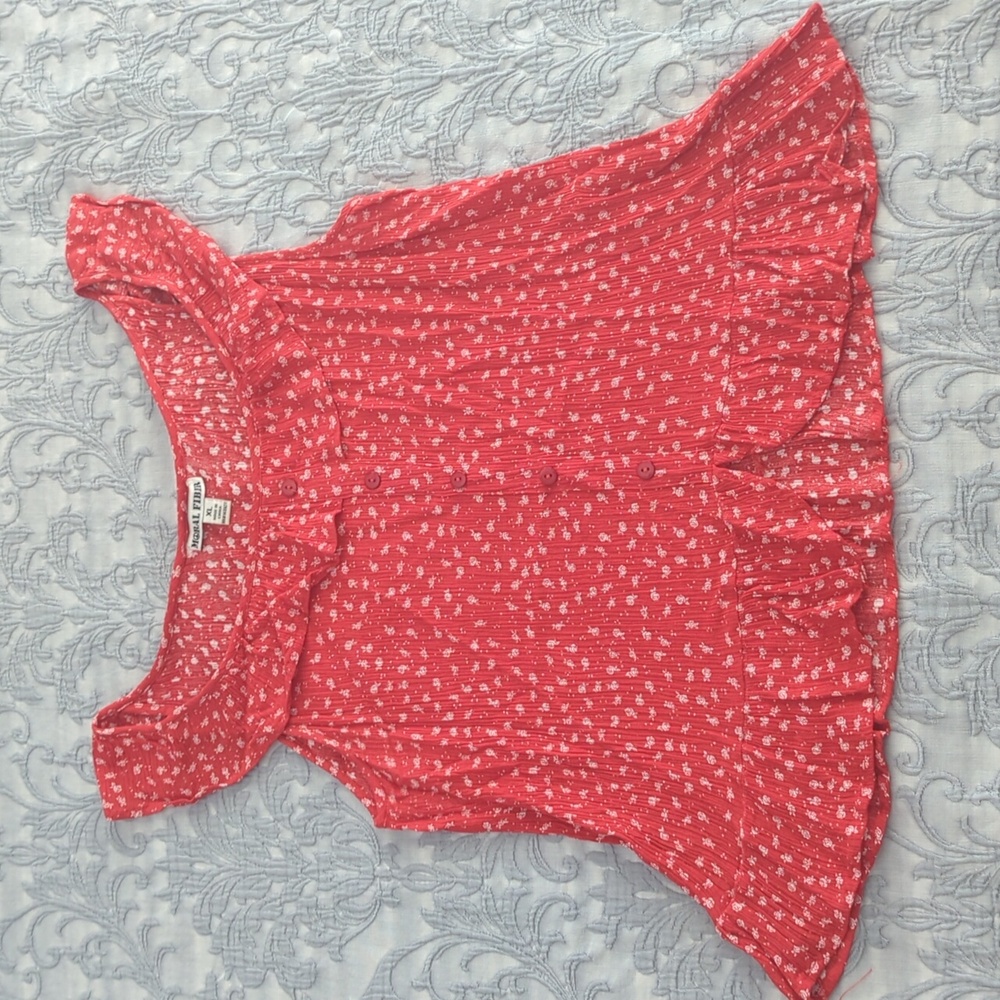 Moral Fiber Women's Ruffle Floral Sleeveless Top, Red Size XL